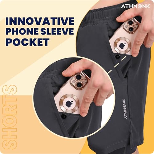 Image of 2in1 Hybrid Workout Shorts for Men and Women - Active Wear Running Shorts Tights for Sports Gym - Hidden Mobile Pocket & Zipper Back Pocket - with Double Inner Compression Liner