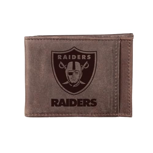 Team Sports America NFL LAS VEGAS RAIDERS Front Pocket Slim Wallet for Men | Minimalist Leather RFID Blocking Bifold Card Holder with Money Clip | Officially Licensed Stamped Logo