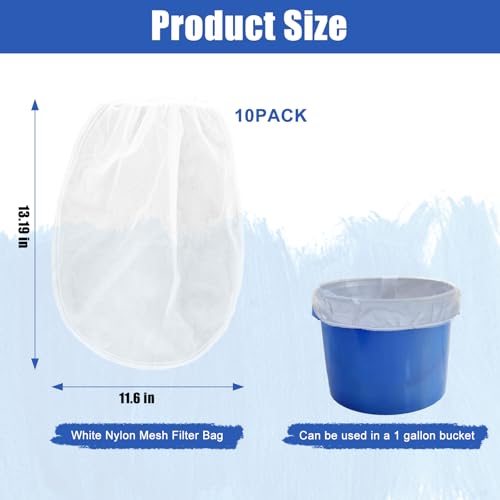 Paint Strainer Bag, 1 Gallon Paint Filter Strainer with Elastic Drawstring, Nylon Mesh Filter White Fine Mesh Bag for Paint Gardening, 10 Pack - Thumbnail 2