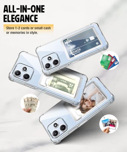 Image of WOW IMAGINE Transparent Back Cover Case for Mi Redmi 12 5G | Redmi 12 4G | Poco M6 Pro 5G | Flexible Built-in Slim Card Pockets Wallet | Soft Silicone Mobile Cover - Transparent