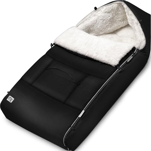 Monzana® Fußsack Kinderwagen & Buggy – Kuscheliger Winterfußsack für Baby, mit Reflektoren, Reißverschluss & 3-/5-Punkt-Gurtsystem – Waschbar, Wasserabweisend, Schwarz