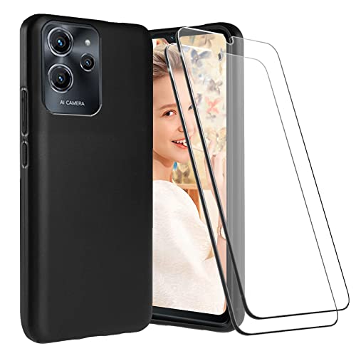 LYJERRY Carcasa para OUKITEL C32 Pro / C32 Capa + 2Pcs Cristal Templado para OUKITEL C32 Pro / C32 Funda Cover Silicona Caja Capa Caso Case Protector Pantalla Negro
