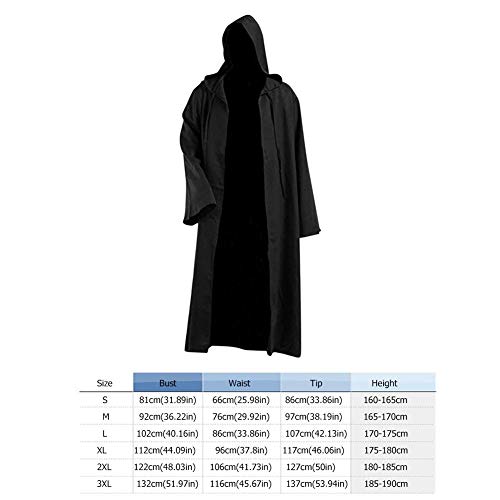 Moletom com capuz de Halloween, roupão túnica, uniforme de cosplay para homens e mulheres (preto M)