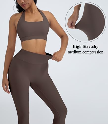 OMKAGI 2 Piece Workout Sets for Women Halter Sports Bras Gym Sets Booty Leggings Outfits - Image 6