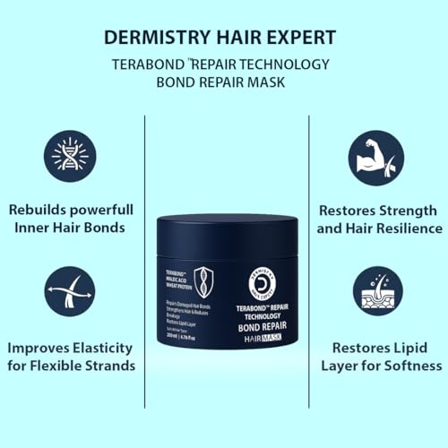 Image of Dermistry Bond Repair Hair Mask with TeraBond Maleic Acid & Protein for Damaged Chemical Heat Treated & Coloured Hair Reduces Breakages Restores Shine Suits Dry Frizzy All Hair Types Men Women 200 ml