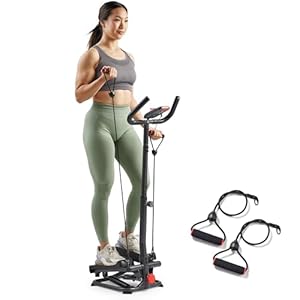 Sunny Health & Fitness Smart Stepper Stair Climber Exercise Machine for Home with Handlebar and Resistance Bands, Compact Space Saving Connected Fitness with SunnyFit App – SF-S023056