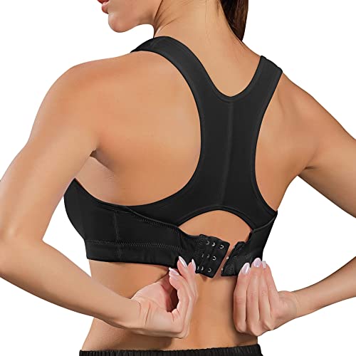 KUMAYES Mujer Sujetador Deportivo sin Costuras Tallas Grandes Cierre Delantero Sujetador De Entrenamiento Sujetadores Yoga (3XL, Negro)