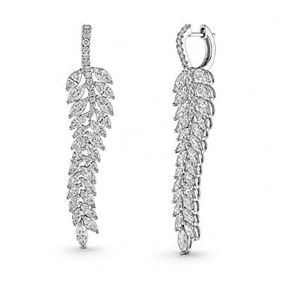 Leaf Fall Cascade 6.04 Carat Diamond Dangle Earrings in 18K White Gold