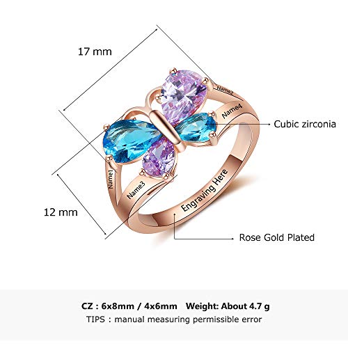Personalized Mothers Rings with 4 Simulated Birthstones Rings for Mothers Promise Butterfly Ring for Women (Rose gold, 7)2