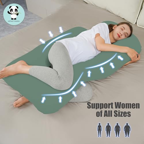 HIPHOP PANDA U-Shaped Pregnancy Pillow for Sleeping - Full Body Maternity Support Pillow with Cooling Removable Cover - Comfort for Back, HIPS, Legs, Belly - 57 Inch for Pregnant Women, Green