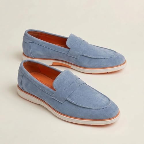 Image of HAYES LONDON Italian Suede Leather Loafers for Men | Casual Slip-On Shoes | Breathable & Lightweight Summer Wear | Comfortable Walking Shoes