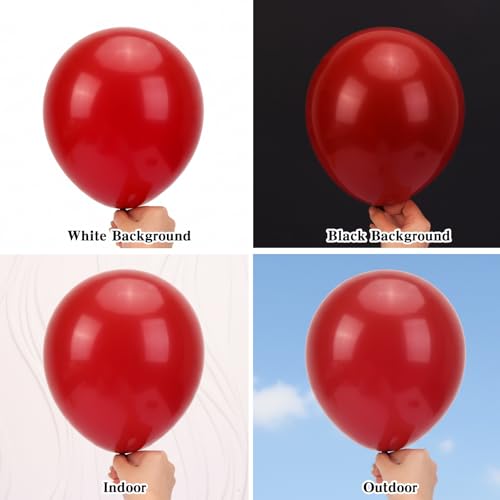 Image of RUBFAC Ruby Red Balloons 65pcs, 12 Inch Dark Red Burgundy Party Balloon with Ribbons for Birthday, Wedding, Baby Shower Decorations