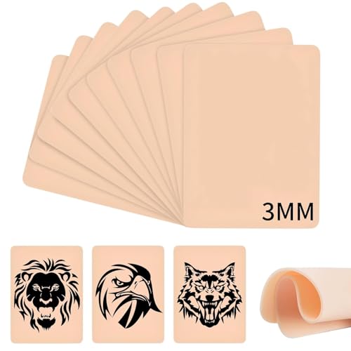 10 Stück Kunsthaut Tattoo Übungshaut 3mm, 20x15cm Reelskin Tattoo Haut zum üben Upgrade Verdickt, Professionelle Silikon Doppelseitig Fake Skin für Anfänger und Tätowierer
