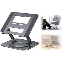 RAINPOT Adjustable and Rotating Laptop Stand, 360 Foldable Computer Riser Holder with Silicone Anti-Slip Pad for 10-17 inch Laptops, Ergonomic Desk Accessory for Office and Home Use Dark Grey