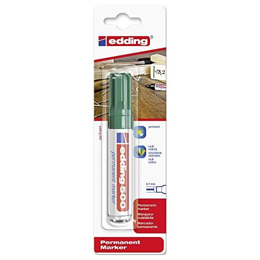 edding 500 marcador permanente - verde - 1 rotulador - punta biselada 2-7 mm - resistente al agua, de secado rápido, rotuladores indelebles - para cartón, plástico, madera, metal, vidrio