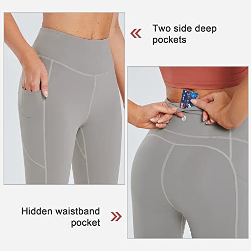 Baleaf Women's 12" Long Biker Shorts Yoga Compression High Waist Spandex Knee Length Workout Shorts With Pockets Frost Gray S #TOP2