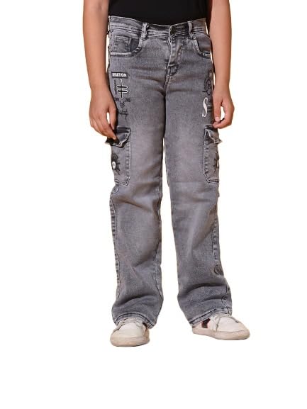Image of Sky Heights Boy's Solid Cargo Jeans Mid Rise Regular Fit