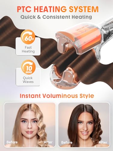 Image of SHEGLAM Hair Beach Babe Hair Waver 2 Barrel Crimper 1 Inch with Smart Timer & Adjustable Temps Dual Voltage, Anti-Scald, Easy to Use