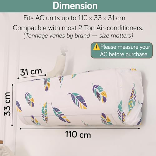 Image of HOKIPO Air Conditioner Cover for 2 Ton Split AC | Fits AC Units upto Size 110x33x31 cm | Dustproof, Waterproof & Washable Indoor Unit Cover | Boho Feathers (NEW-D5-AR5874)