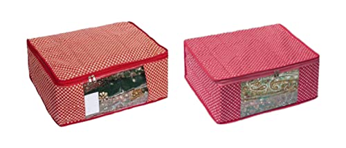 Image of Dress Bag|Purple Saree|Cotton Saree Cover Closet Orgnizer /Saree Bags For Wardrobe Orgnizer Clothe Covers |Saree Cover Cotton Bag|Organizer Bag Clothe (Pack of 2, Pink + Red)