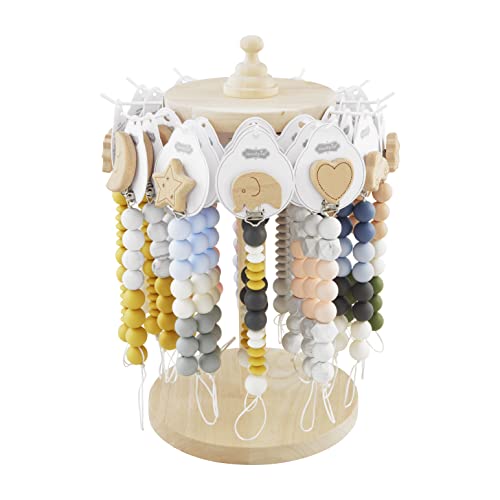 Image of Mud Pie Gray Moon Wood & Silicone Baby Pacifier Clip