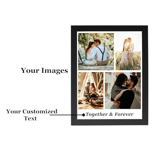 Image of Personalized Collage Wood Wall Mount Rectangular Photo Frame With Your Pictures|Customised Gift For Anniversary,Birthday,Wedding,Couples-4 Images,12X18 Inch,Black