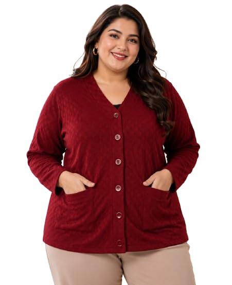 women's plus size button front cardigan sweater with pockets, v-neck long sleeve knit cardigan