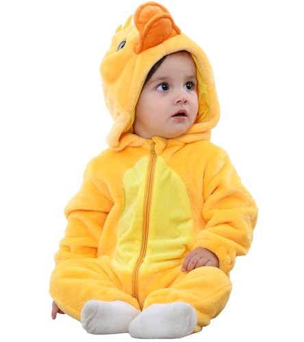 Hilmocho Baby Hooded Romper Unisex Animal Cartoon Onesies Jumpsuit Costume Soft Warm Flannel Playsuit Outfit for Boys Girls