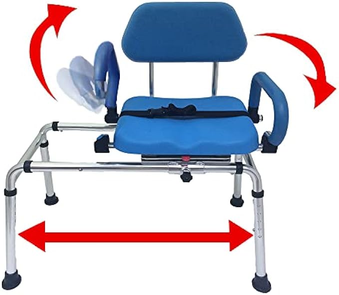 Carousel Sliding Shower Chair Tub Transfer Bench with Swivel Seat, Premium Padded Bath, with Pivoting Arms, Adjustable Space Saving Design for Tubs, Inside Shower, for Handicap & Seniors, Blue