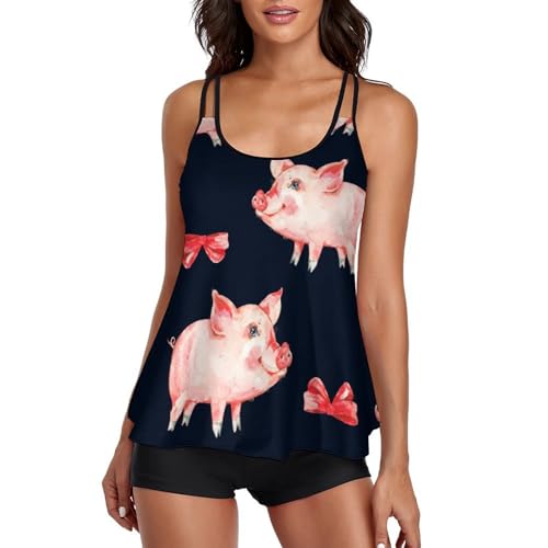 Robe de plage tankini et bikini short imprimé cochon pour vos vacances d'été