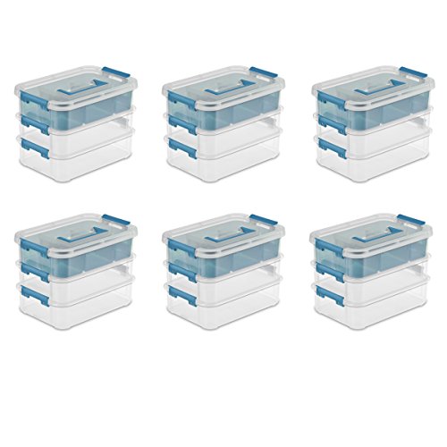 Sterilite 14138606 Stack & Carry Box with Trays Small Storage, Clear