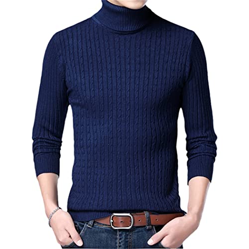 Pull col roulé jacquard homme bleu marine XXXL YIOLEAMP chaud et épais pour l'hiver