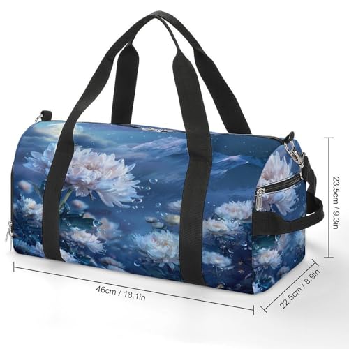 White Floral Landscape Gym Bag Duffle Bag for Travel Lightweight Carry On Tote Weekender Bags for Women Men2