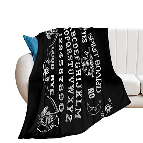Vintage Skeleton Magic Ouija Spirit Board Black Flannel Fleece Throw Blankets 50"X40" Fluffy Winter Fall Blanket Cozy Soft Fuzzy Plush Home Decor For Couch Bed Sofa Bedroom Living Room Travel #TOP1