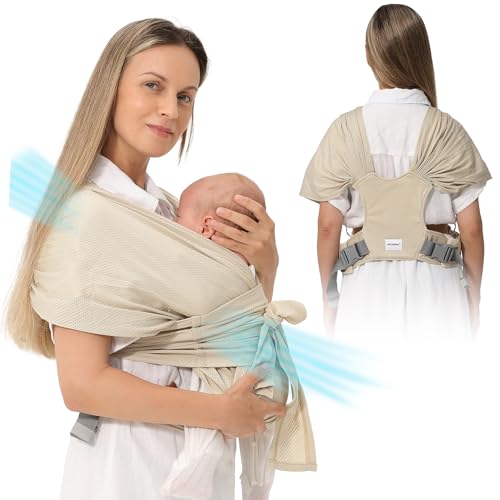 Image of JRCuddles Baby Wrap Carrier AirMesh - from Newborn Infant to Toddler up to 44 lbs - Easy Child Sling for Carrying Kangaroo Style - Lightweight Chest Harness Baby Carrier for Mom and Dad
