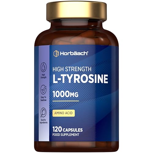L-Tyrosine 1000mg Capsules | 120 Count | High Strength Fermented Supplement | Free Form Amino Acid | Vegan | by Horbaach