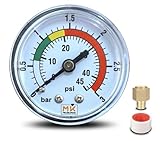MK MEASURING - Poolfilter-Manometer 0-3 bar / 45 PSI, 1/4 NPT Messinganschluss axial, 2 Zifferblatt, für Sandfilteranlagen – Inkl. Teflonband und 1/8 Adapter