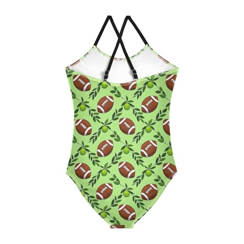 ALAZA Rugby American Football Green Girls Swimsuit Bathing Suit Beach Swimwear One Piece 3-10T2