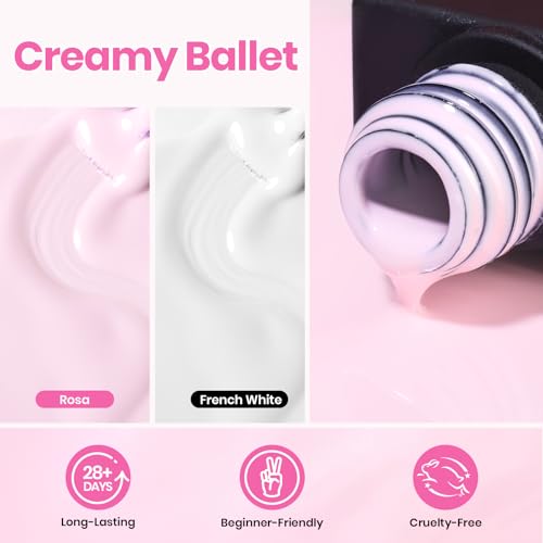 Image of Beetles 2 Colors 8ML White Pink Gel Nail Polish Kit with U V Light, 6 Pcs Gel Polish Set French Tip DIY Manicure Kit with Base & Top Coat Nail File for Beginners Soak Off Gifts for Women