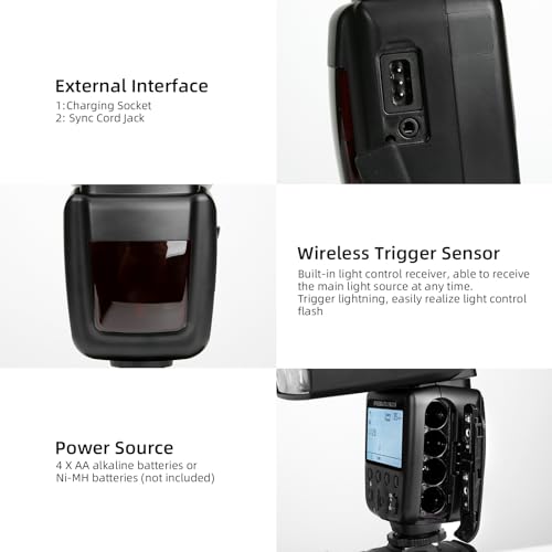 PHOTOOLEX LCD Flash Speedlite for Canon Nikon Sony Panasonic Olympus Fujifilm Pentax and Other DSLR Cameras and Digital Cameras Speedlight with Standard Hot Shoe for Studio Photography Photoshoot