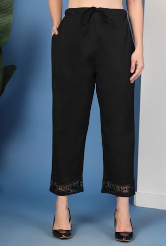 Image of Pistaa's Women's Pure Cotton Regular Hem Design Solid Palazzos