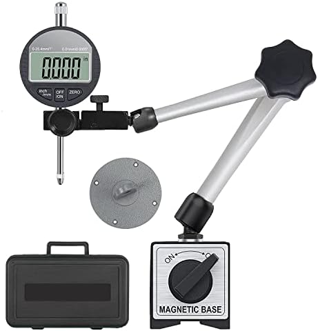 HDLNKAK Electronic Digital Dial Indicator Gauge and Magnetic Base, 0-1 Inch/25.4 mm Inch/Metric Conversion Measuring Tool for 3D Printer, Table Saw Measurement, Auto Repair and CNC Machine