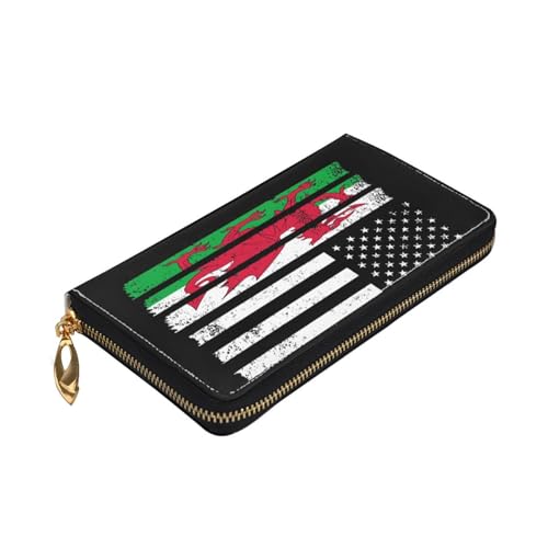 Welsh American Flag Long Leather Clutch Wallet with Dual-Sided Print - Storage bag (12 Card Slots, Zippered Coin Pocket)4