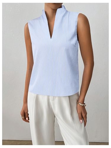 SOLY HUX Women's Work Outfits V Neck Sleeveless Blouses Summer Casual Tank Tops Business Office Dressy Striped Shirts4