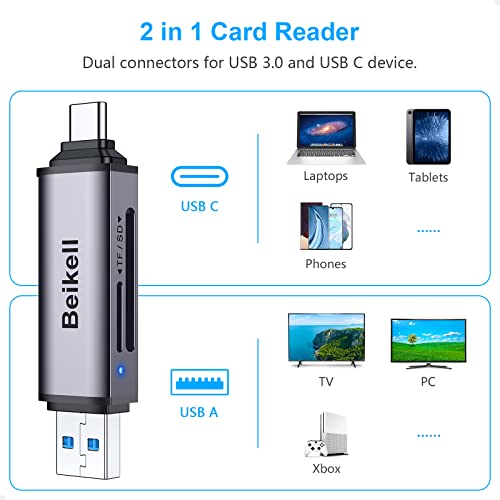 Beikell B6311 Sd Card Reader,Dual Connector Usb C Usb 3.0 Memory Card Reader Adapter - Supports Sd/Micro Sd/Mmc/Sdxc/Sdhc/Micro Sdhc Compatible thumb #2