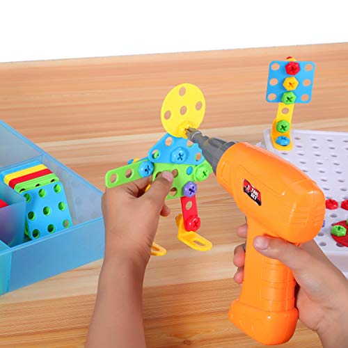Creative Mosaic Drill Set, Drilling Toy with Screwdriver Tool, Trendy Bits Drill for Kids STEM Engineering Toys Puzzle, Toddler Drill Set Mosaic Design Building Blocks for 3 4 5 6 7 8 Year Olds