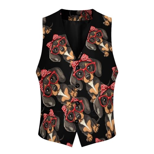 Dachshund Dog Men's Suit Vests Business Formal Dress Vest V-Neck Waistcoat for Wedding Casual4