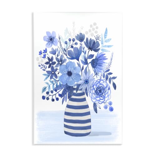 Blue Mixed Bouquet Floral, 10 x 15 Inch Mounted Print on Wall Plaque