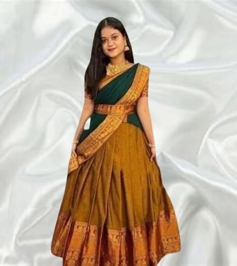 Image of ZITON ARICO MART Women's Indian Traditional Kanjivaram Silk Pure Weaving Lehenga Choli Along With Dupatta And Blouse Piece, Half Saree (Unstitched)