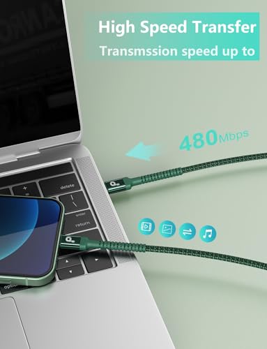 Image of USB C Cable 6FT, 2Pack USBC to USBC Fast Charging Cable, iPhone 16 15 Charger Cable Long Type C Cord Nylon Braided Compatible with iPhone 17 /16 /15 /Pro Max /Plus /Samsung Galaxy S26 S23 and More-Green
